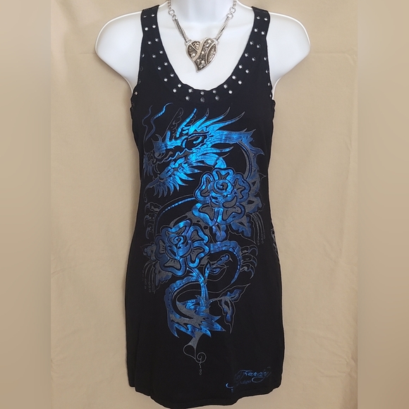 Ed Hardy Tops - Black Dress with Blue Dragon Design